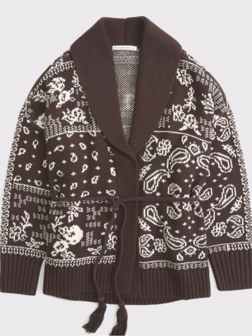 Abercrombie Bandana Print Belted Cardigan - Brown/White